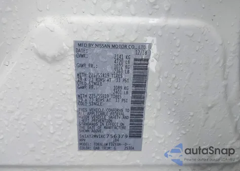 2019 Nissan Rogue Sl z USA, uszkodzony, nr VIN 5N1AT2MV1KC756379